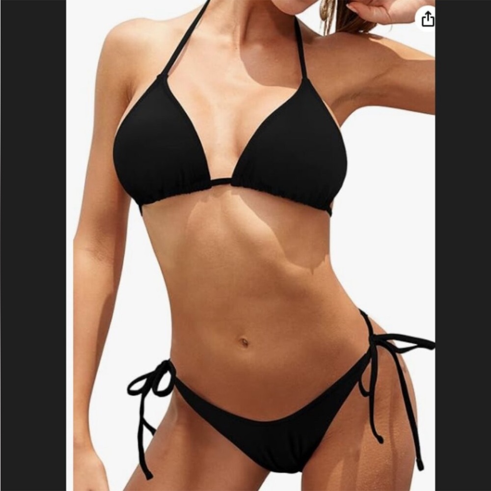 NEW Women's Halter Triangle Two Piece Swimsuit Bikini Set | BLACK